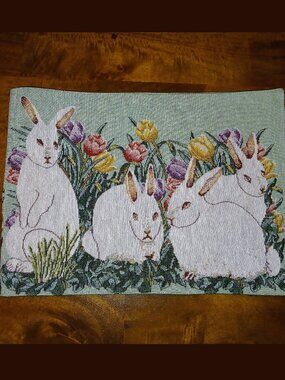 Rabbit & Tulip Tapestry Jacquard Woven Table Runner - 70 inches